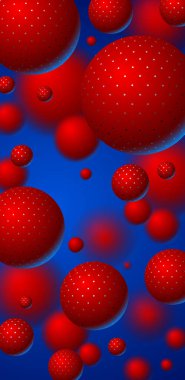 Telefon için soyut küreler vektör arka planı, noktalarla süslenmiş uçan topların bileşimi akıllı telefon duvar kâğıdı, 3D karışık gerçekçi küreler, gerçekçi alan etkisi derinliği.