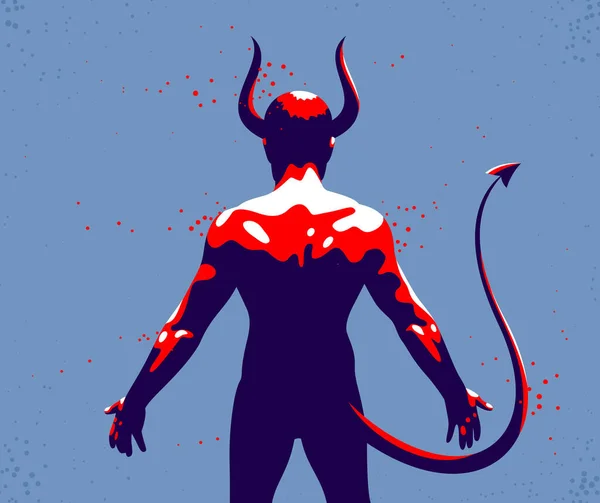 悪魔の筋肉の強い男角と背景色から尾ベクトルイラスト 強力な悪魔 悪は強いです 人間の性質の動物の部分 内側の獣 — ストックベクタ