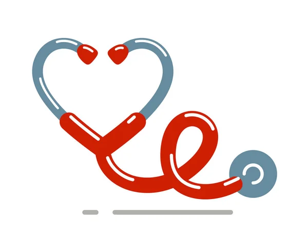 Kalp Şekilli Steteskop Vektörü Basit Simgesi Beyaz Arkaplan Kardiyoloji Teması — Stok Vektör
