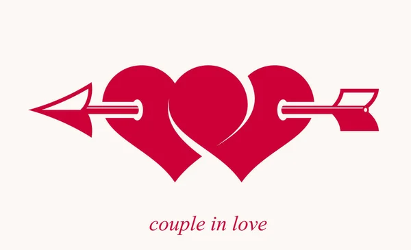Double Deux Coeurs Avec Flèche Cupide Icône Vectorielle Arc Logo — Image vectorielle