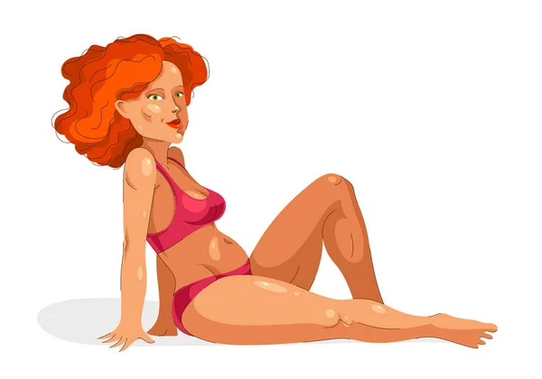 Ganska Sexig Kvinna Isolerad Vitt Bär Bikini Poserar Attraktiv Bedårande — Stock vektor
