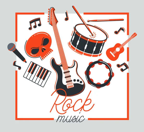 ロックバンドベクトルポスターフラットイラスト白の背景 ハードロックと重い金属ライブサウンドフェスティバルやコンサートチラシや広告バナー ロックNロール音楽バンド演奏に孤立 — ストックベクタ