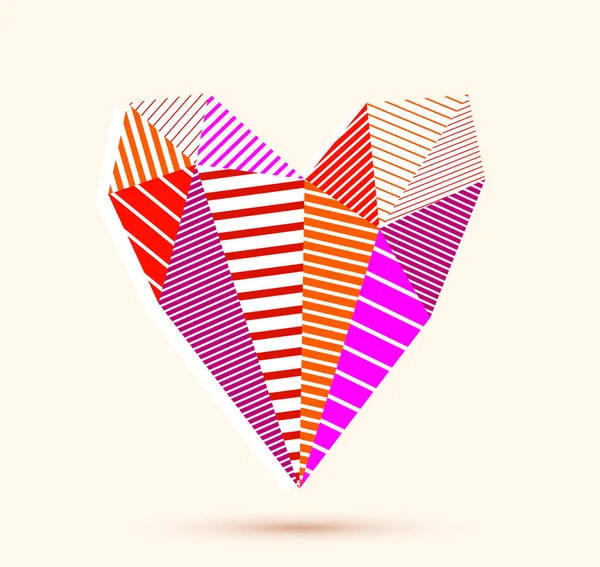 低ポリパターン幾何学的なハートベクトルのアイコンやロゴ グラフィックデザイン3D愛のテーマ要素 多角形の寸法中心 — ストックベクタ
