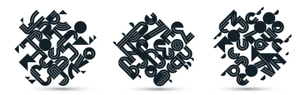 要約現代のベクトルトレンディーなデザインセット 幾何学的な形状スタイリッシュな組成 黒と白のモジュラーパターンの芸術イラスト タイポグラフィの文字要素を使用 — ストックベクタ
