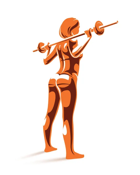 Push Barbell Gym Fitness Vector Illustration Young Attractive Woman Doing — Stockvector