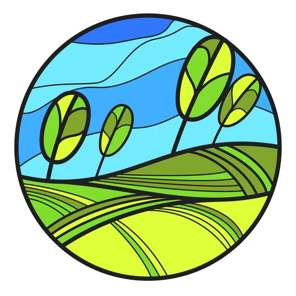 Landskap Mode Träd Trädgård Monogram Emblem Fält Äng Logotyp Elegant — Stock vektor
