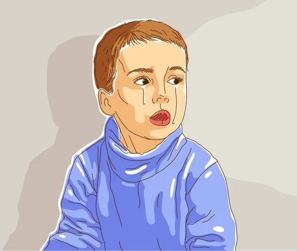 Crying Little Boy Kid Unhappy Emotional Tantrum Vector Illustration Cute — Stock Vector