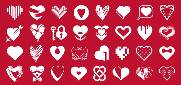 Συλλογή Από Καρδιές Διανυσματικά Λογότυπα Εικονίδια Που Σχήματα Καρδιά Διαφορετικά — Διανυσματικό Αρχείο