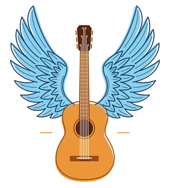 Acoustic Guitar Wings Vector Emblem Festival Concert Player Isolated White — Stock Vector
