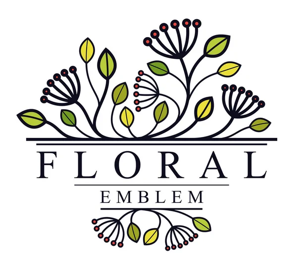 Emblema Floral Vectorial Aislado Sobre Fondo Blanco Hojas Ramas Logotipo — Archivo Imágenes Vectoriales