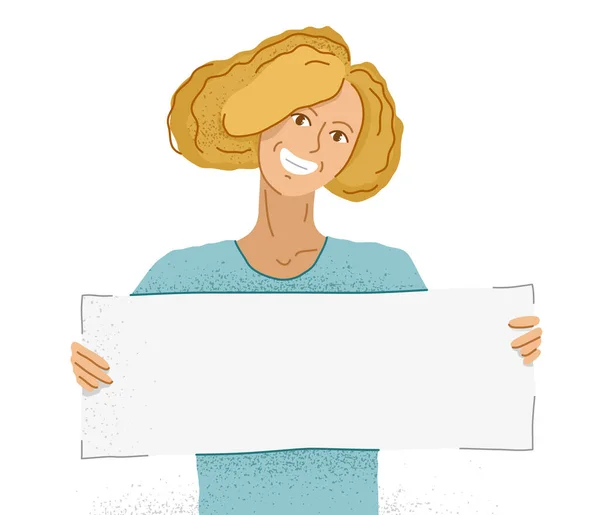 Junge Entzückende Frau Zeigt Leere Papier Attrappe Mit Kopierraum Für — Stockvektor