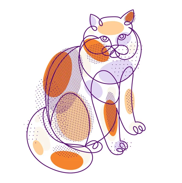 Nice Cute Cat Linear Vector Illustration Line Art Drawing Pussycat — Stock vektor