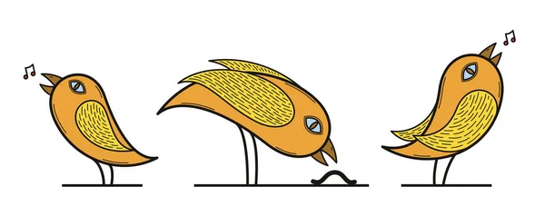 白い上に孤立した小さなかわいい鳥の歌鳥の歌の線形ベクトル図 漫画のラインアートイラスト鳥 — ストックベクタ
