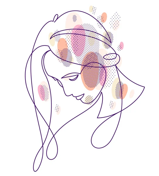 Beautiful Face Attractive Woman Vector Linear Drawing Sensitive Emotional Line — 图库矢量图片