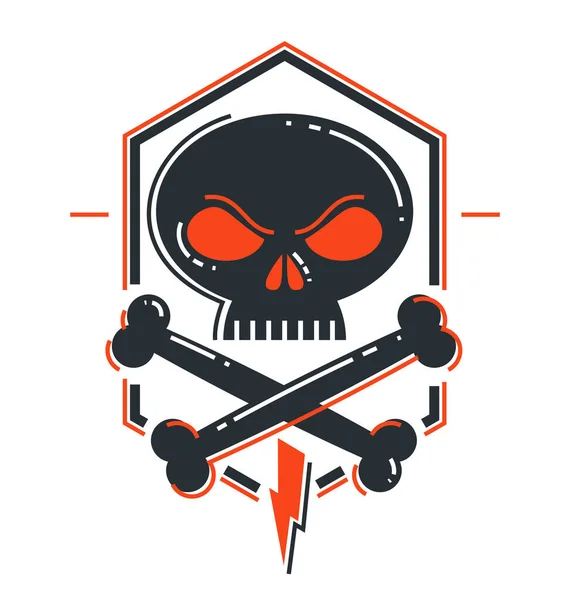 Angry Icona Vettore Teschio Cartone Animato Isolato Logo Emblema Tema — Vettoriale Stock