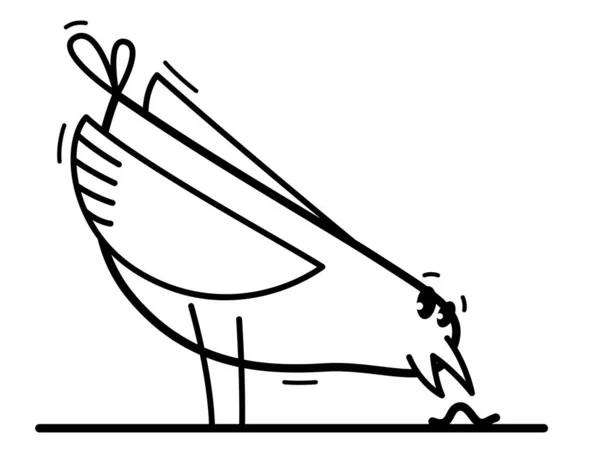 Rolig Tecknad Kyckling Jakt Och Äta Mask Platt Vektor Illustration — Stock vektor