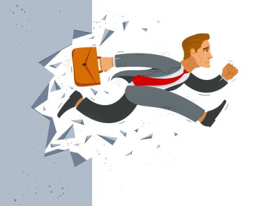 İş adamı, iş başarısı ve meydan okuma gibi cesur ve güçlü işçi sorunlarını çözen duvar vektörü kavramını yıktı.