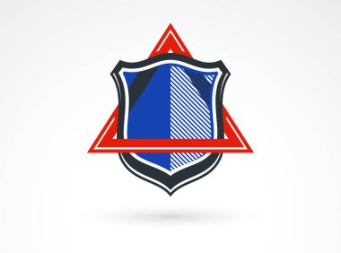 Shield with triangle sign vector symbol, classic ammo design element with secret knowledge icon.