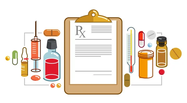 Prescrição Conceito Medicina Diferentes Medicamentos Medicamentos Ilustração Estilo Plano Vetorial — Vetor de Stock