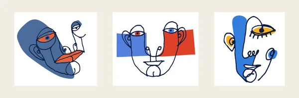 Abstraktní Obličejový Vektorový Portrétní Set Abstraktní Umělecká Hlava Ručně Kreslené — Stockový vektor