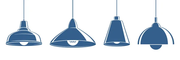Different Ceiling Lamps Interior Simple Vector Icons Set Electric Illumination — 图库矢量图片