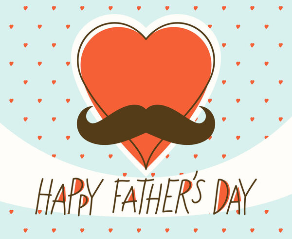 Heart with mustaches father funny symbol vector icon, father day concept greeting card trendy minimal style, I love you Dad.
