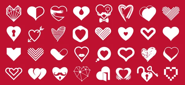 心脏矢量标志或图标集的集合 不同风格和概念符号的心脏形状 爱与关怀 健康与心脏科 几何和低度多重性 — 图库矢量图片