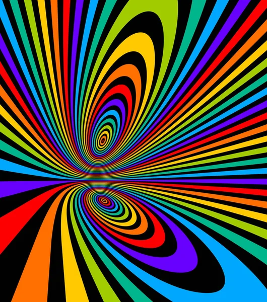 カラフルな虹の抽象的なベクトルラインサイケデリックな光の錯覚図 超3D視点のシュールなOpart線形曲線 クレイジー歪んだデザイン 薬物幻覚のせん妄 — ストックベクタ