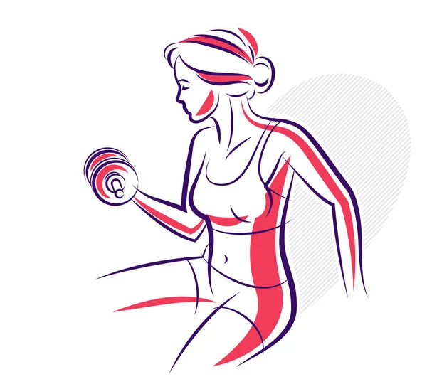 Young Attractive Woman Perfect Muscular Body Training Vector Illustration Isolated — 스톡 벡터