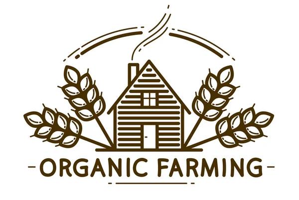 Casa Fazenda Com Espigas Emblema Vetor Agricultura Logotipo Isolado Fundo — Vetor de Stock