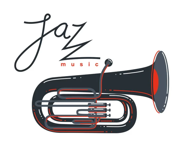 Emblem Der Jazzmusik Oder Logo Vektor Flache Stilabbildung Isoliert Tuba — Stockvektor