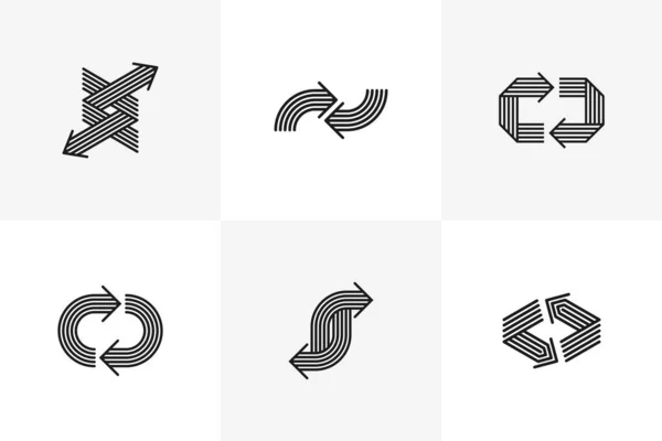 Concept Pijlen Vector Logo Set Geïsoleerd Dubbele Pijlen Symbool Pictogrammen — Stockvector