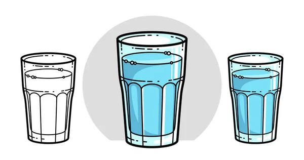 白で隔離された水のベクトルイラストのガラス 純粋な新鮮な飲料水の漫画のスタイルのアイコン — ストックベクタ