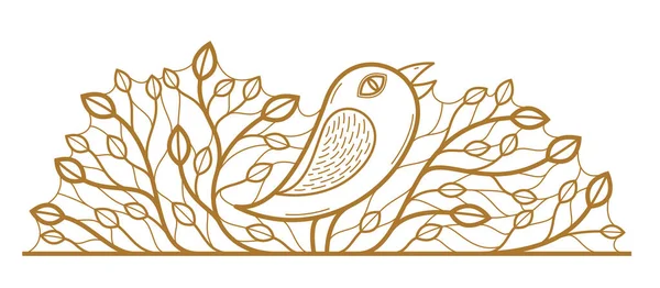 Bel Oiseau Sur Une Branche Conception Vectorielle Florale Linéaire Isolé — Image vectorielle