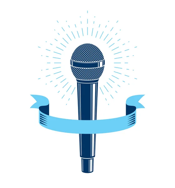 Microfone Logotipo Vetor Emblema Isolado Branco Rapper Rap Conceito Batalha — Vetor de Stock