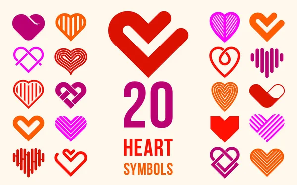 Coeurs Géométriques Logos Linéaires Vectoriels Icônes Logotypes Ensemble Amour Soins — Image vectorielle