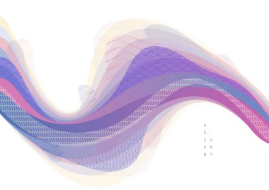 Japon tarzı soyut illüstrasyon, Asya geleneksel tarzında arka plan, dalgalı şekiller ve deniz hatları gibi akan dağlar..