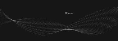 Koyu gri hava parçacıkları akış vektör tasarımı, dalgalı noktalar dizisi ile soyut arkaplan, dijital fütüristik çizim, nano teknoloji teması.