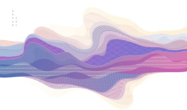 Japon tarzı soyut illüstrasyon, Asya geleneksel tarzında arka plan, dalgalı şekiller ve deniz hatları gibi akan dağlar..