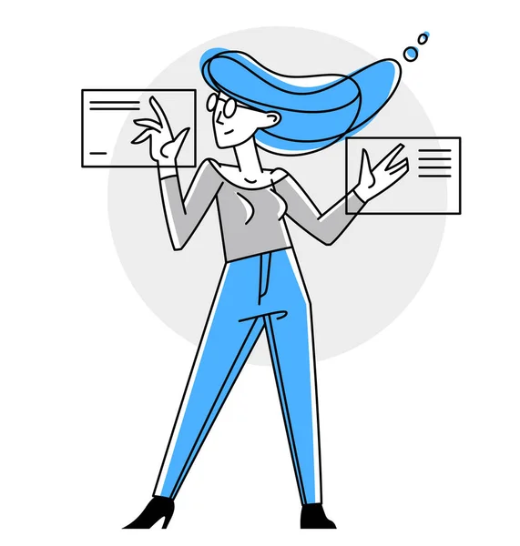 Data Systematization Collecting Analyzing Information Woman Intellectual Worker Making Analysis — Stock Vector