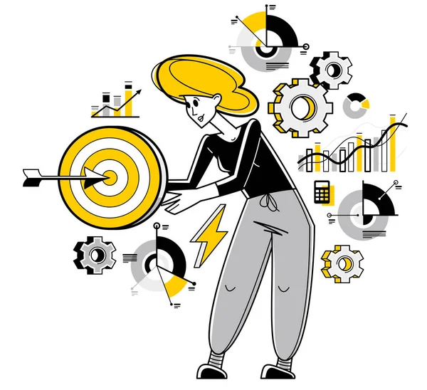 Векторна Ілюстрація Бізнес Цілі Бізнес Стратегія Жінка Підприємець Розробляє Керує — стоковий вектор
