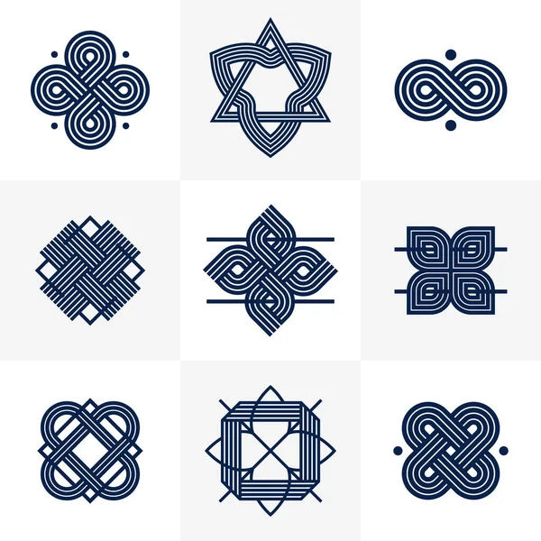 Soyut Geometrik Doğrusal Semboller Vektör Seti Logo Oluşturma Için Grafik — Stok Vektör