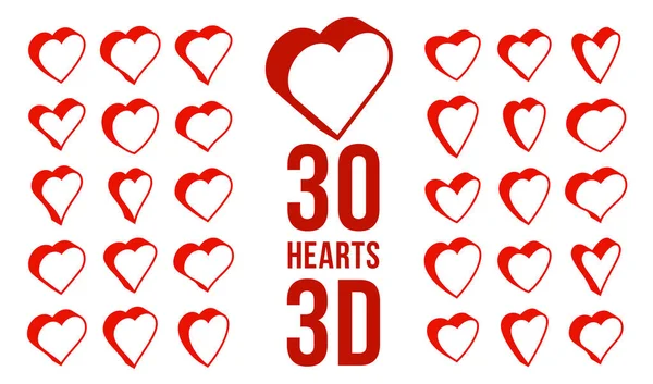 Dimensionale Herzen Vektor Icons Oder Logos Gesetzt Geschenkboxen Valentinstag Herzförmige — Stockvektor