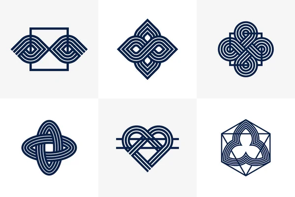 Intertwined Lines Vintage Style Icons Collection Abstract Geometric Linear Symbols — Archivo Imágenes Vectoriales