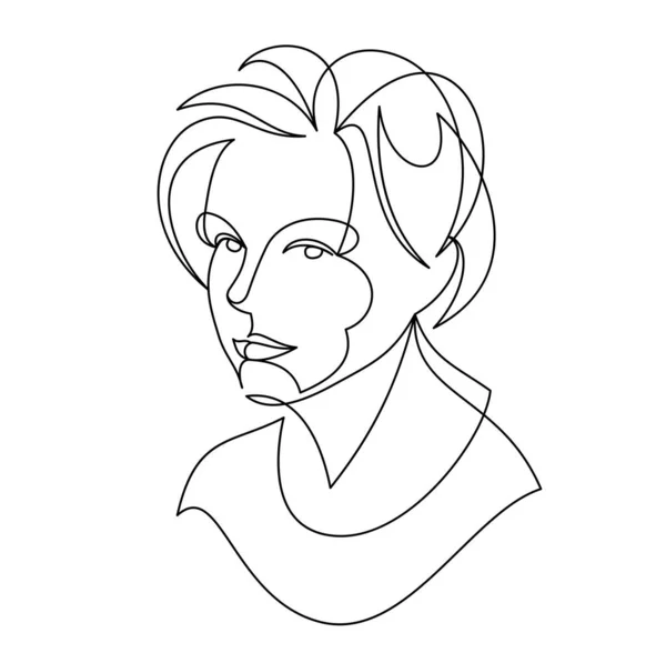 Woman Beauty Face Vector Linear Illustration Delicate Line Art Attractive — Vettoriale Stock