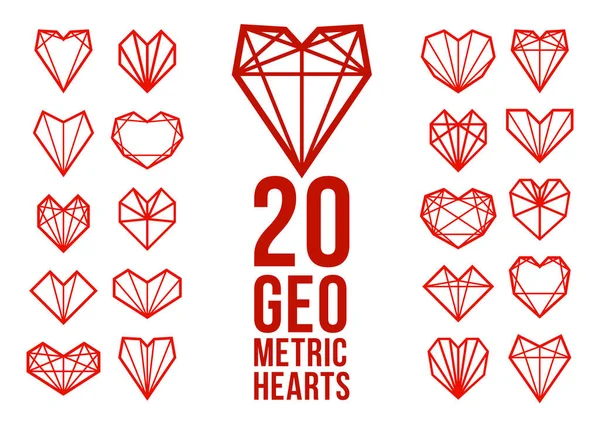 Diamond Gemstone Facetted Hearts Vector Icons Logos Set Collection Low — Vetor de Stock