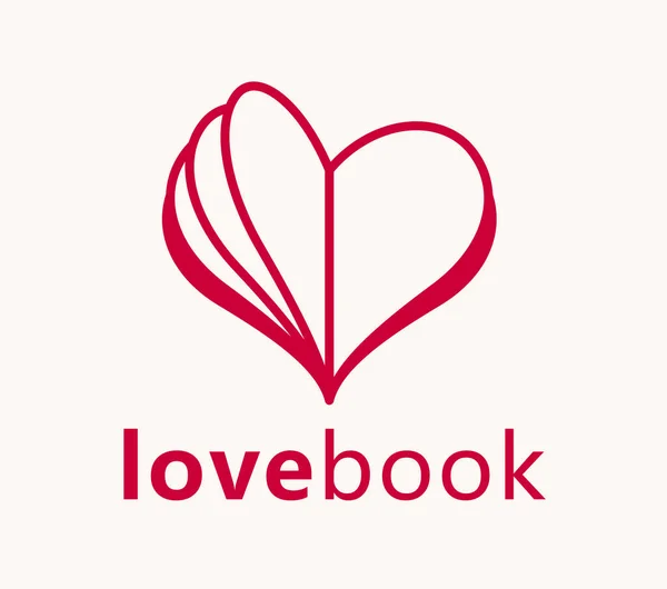 Srdce Otevřené Jako Kniha Nebo Brožura Rozloženými Stránkami Vektorové Logo — Stockový vektor