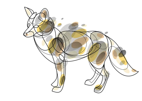 Red Fox Linear Vector Illustration Isolated Cute Wild Animal Wildlife — Vector de stock