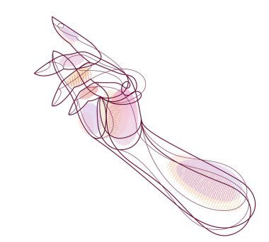 Woman hand pointing finger or pushing a button vector linear illustration isolated, female hand showing line art drawing.