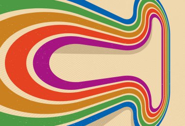 Retro çizgiler vektörü soyut arkaplan, 3D boyut perspektifi vintage grafik tasarım sanat posteri, yetmişinci tarzda duvar kağıdı.